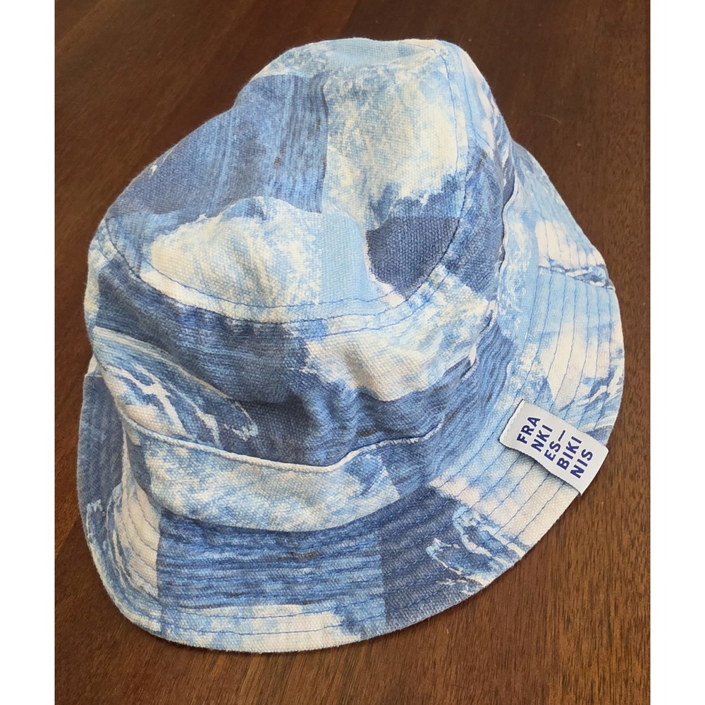 Frankies Bikinis Bucket Hat XS/S Blue White Women Resort Sun Boho